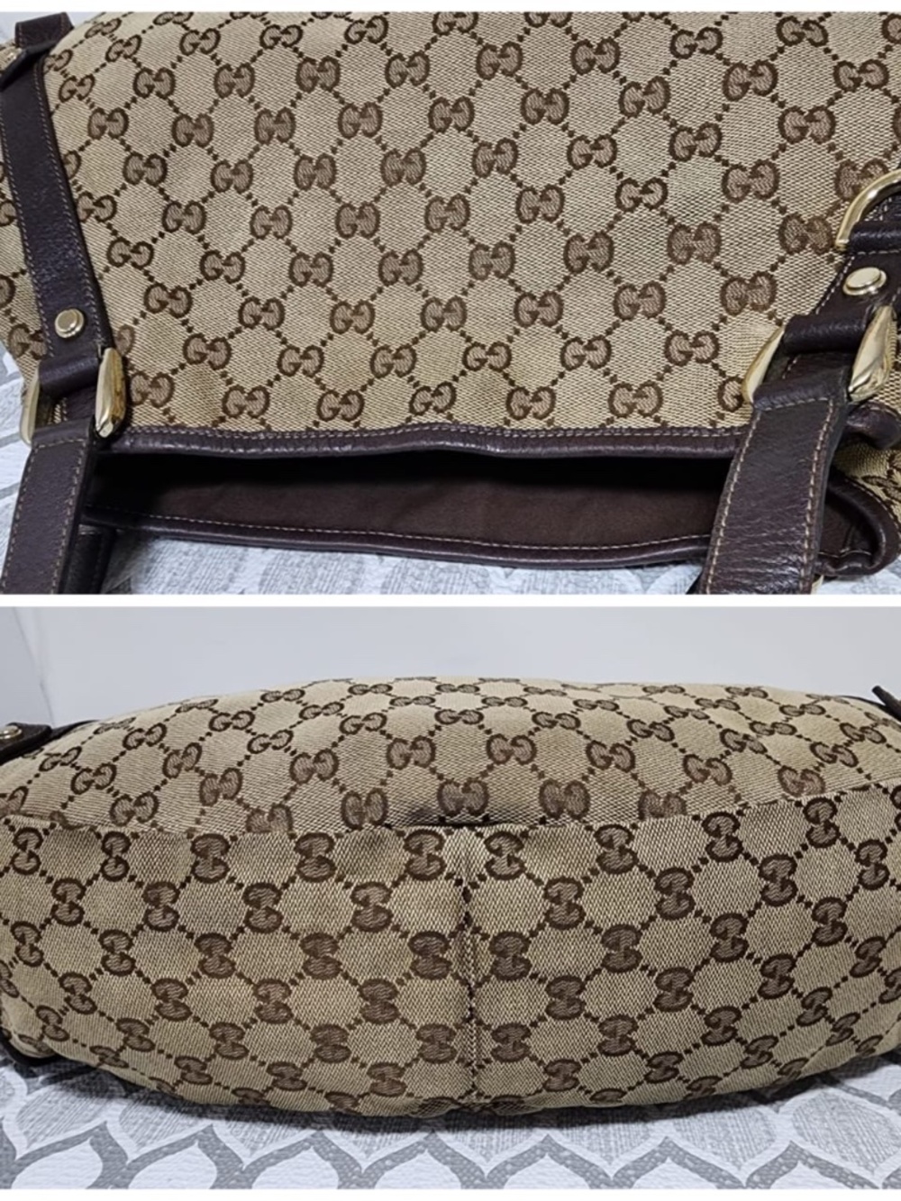 Authentic Gucci GG Canvas Abbey Tote Beige/Chocolate Brown - Picture 10 of 14